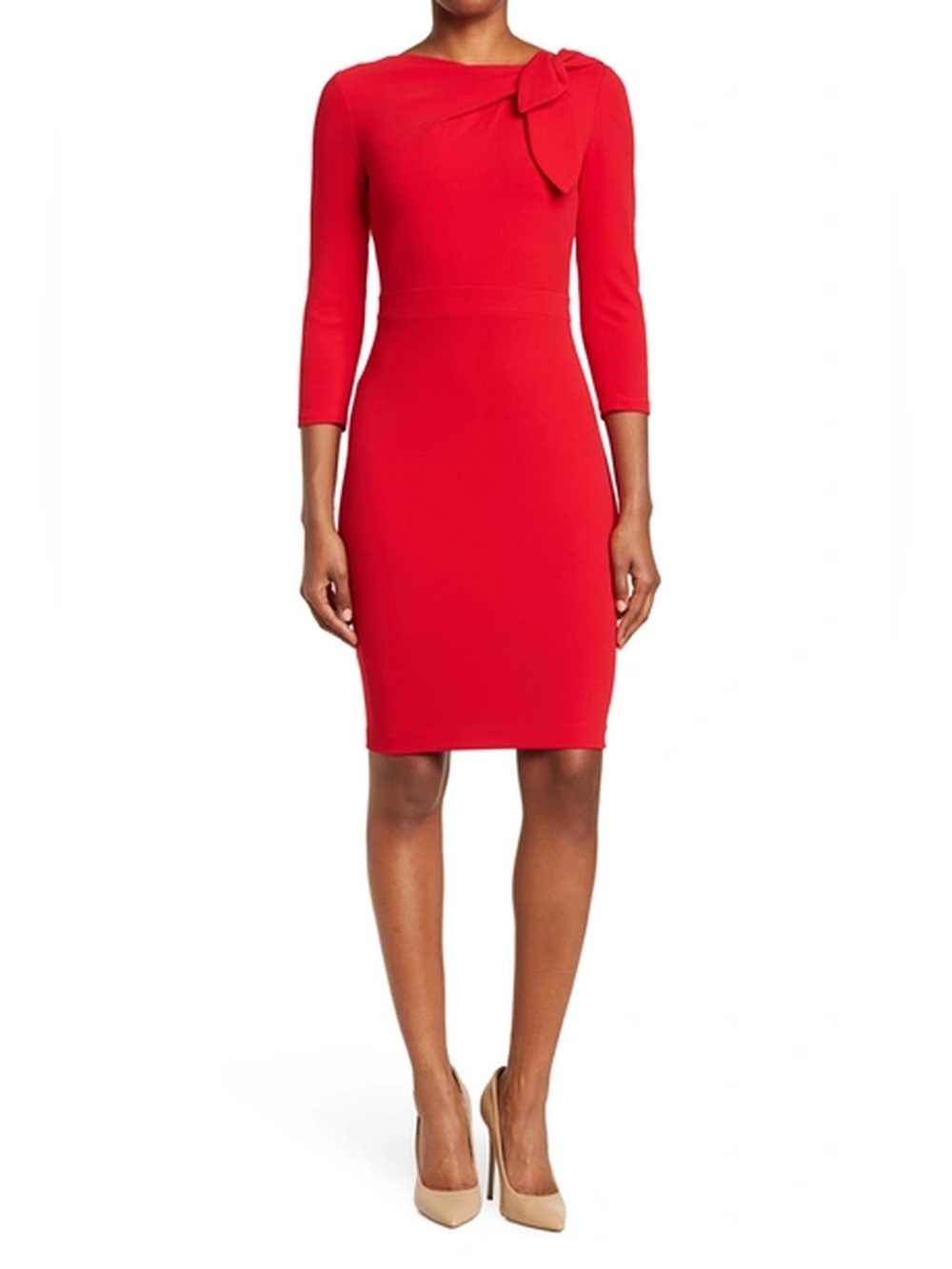 Calvin Klein Shoulder Bow 3/4 Sleeve Red Sheath Dress Size 2 NWT